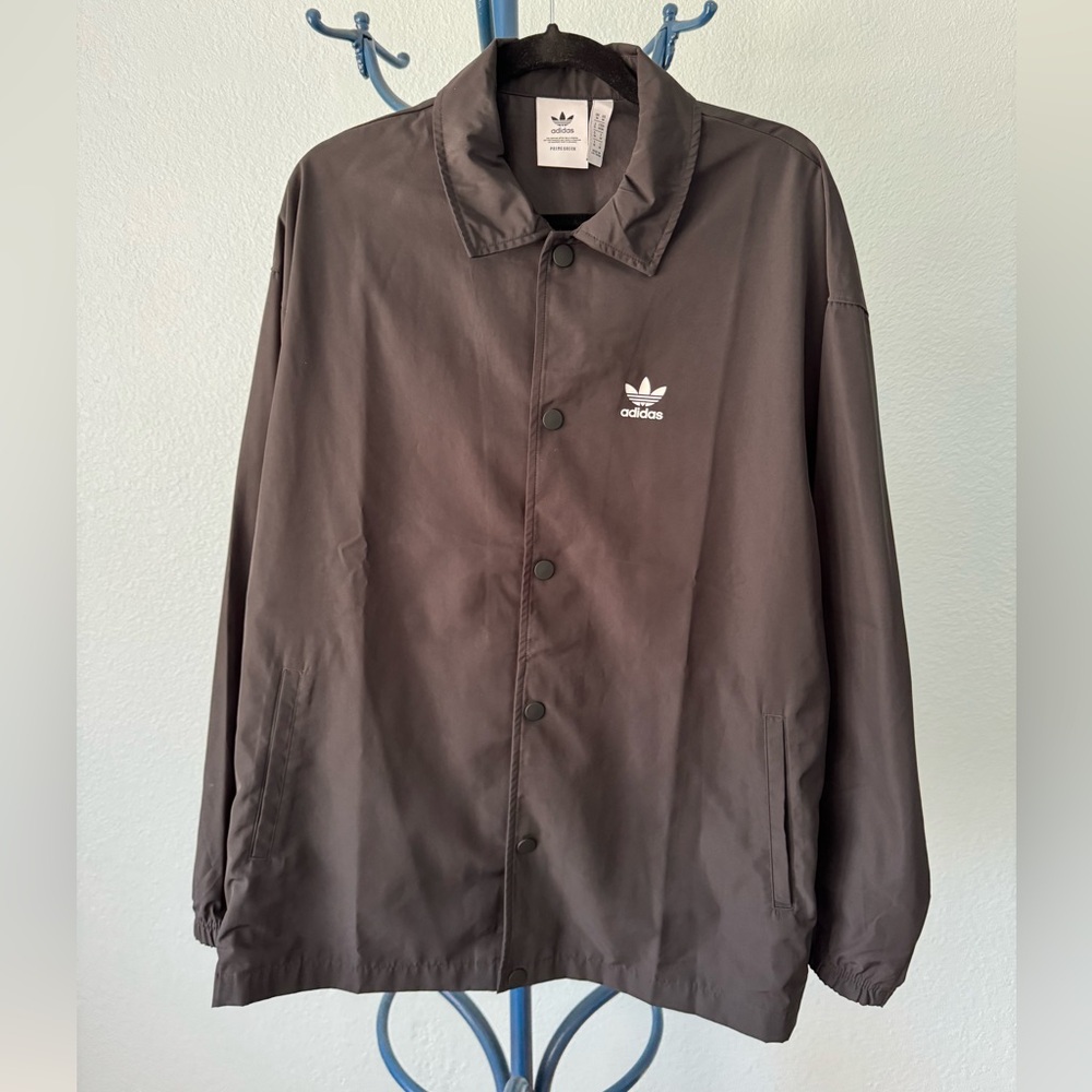 adidas Black Lightweight Coach Jacket with White Trefoil Logo